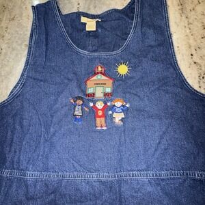 Vintage Bechamel XL Denim Embroidered Teacher Maxi Dress Jumper School Children